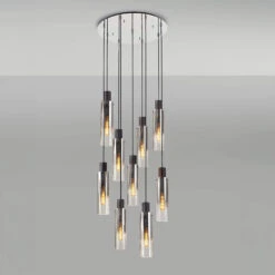Chelsea Slim Satin Black & Smoked 9 Light Pendant