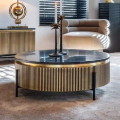 Ivette Round Gold & Black Marble Coffee Table -Housingunits b80af1cebedba95f8e4a469a2290d59b