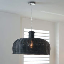 Black Rattan Dome Pendant Light