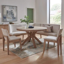 Farrington Oak Dining Table With Corner Bench And 2 Chairs In Natural