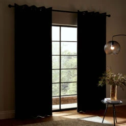 Faux Silk Black 66" X 72" Thermal Blackout Eyelet Curtains -Housingunits bb69859cc772a609b236bd4dc27537fd