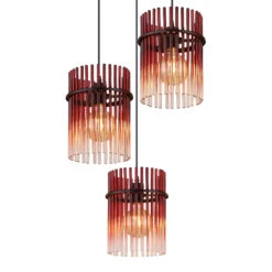 Icelle Matt Black & Burgundy Fade Glass Rods 3 Light Pendant -Housingunits bf077aa112ba79a6e5c0a29e16a76f12