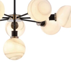 Canning Satin Nickel 8 Light Pendant With White & Grey Marbled Glass Shades -Housingunits c10a2cc8a403db5de6fcbe4f3df5f7f2