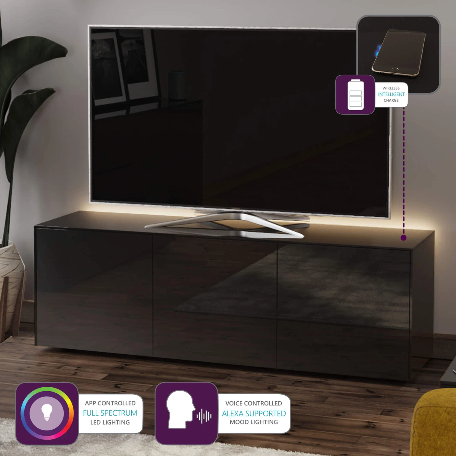 Frank Olsen Intelligent 150cm Black Gloss TV Unit 4 Frank Olsen Intelligent 150cm Black Gloss TV Unit - Image 4