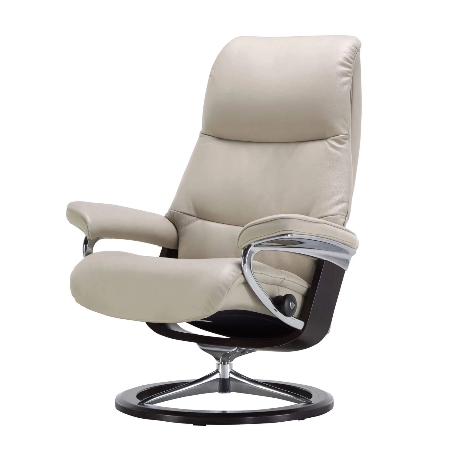 Stressless View Medium Leather Recliner Chair & Footstool In Velaro Light Grey With Wenge Signature Base 3 Stressless View Medium Leather Recliner Chair & Footstool In Velaro Light Grey With Wenge Signature Base - Image 3