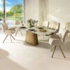 Priama Ceramic Dining Table With 6 Rosina Fabric Dining Chairs