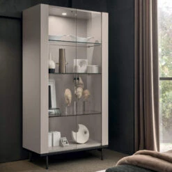 Caren High Gloss Pearl Line 2 Door Glass Fronted Display Cabinet