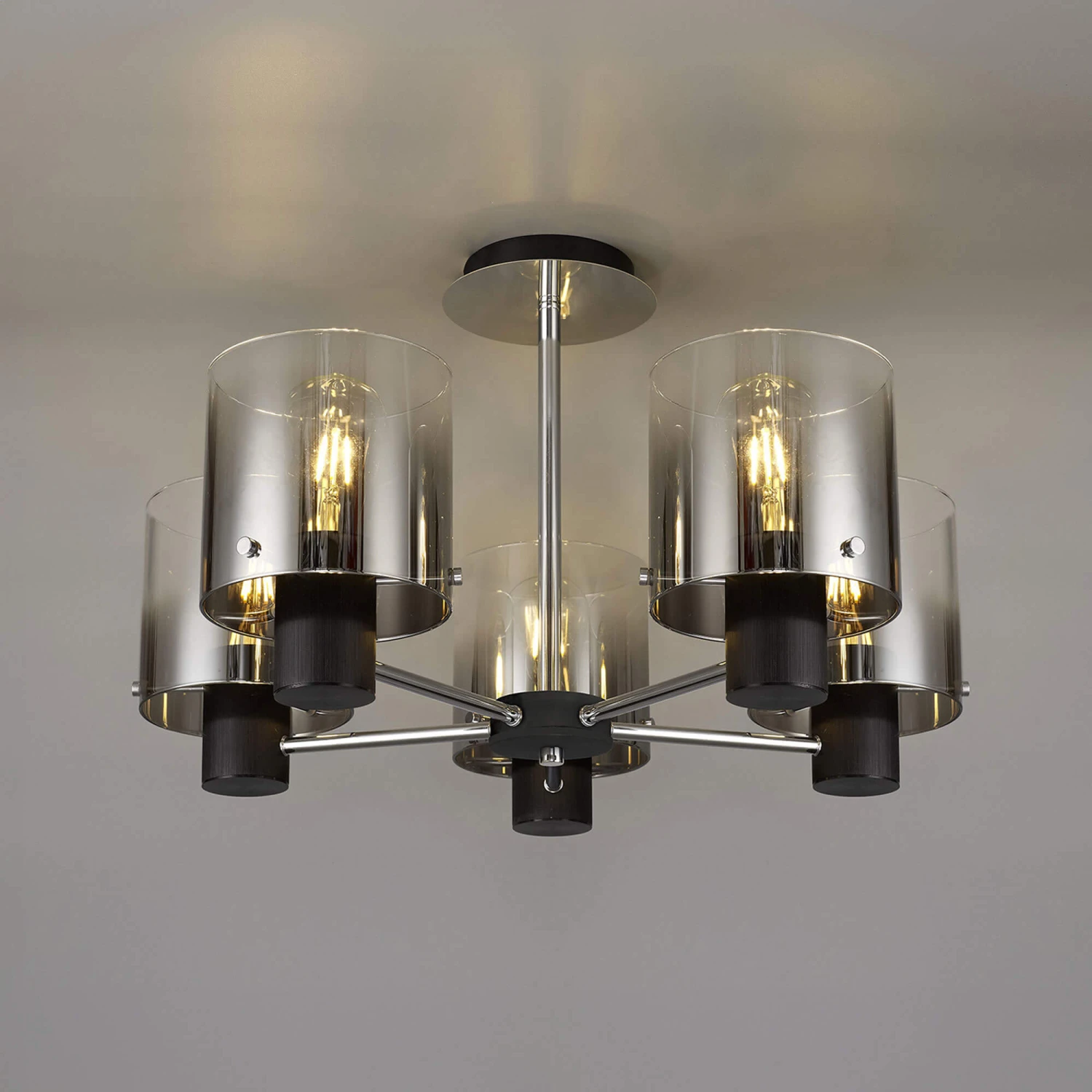 Chelsea Satin Black & Smoked 5 Light Semi Flush Ceiling Light 1 Chelsea Satin Black & Smoked 5 Light Semi Flush Ceiling Light