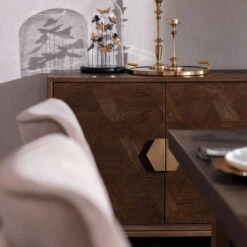 Olivia James Hemingway Mahogany Oak & Gold 4 Door Sideboard -Housingunits c7390c07eb0d3463be4633e304110686