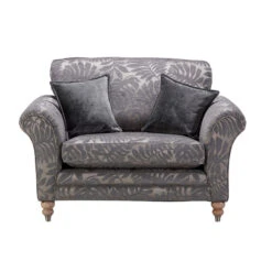 Carolina Grey Leaf Patterned Fabric Snuggler Sofa