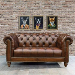 Balmoral Vintage Tabac Leather 2 Seater Sofa With Castors