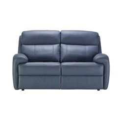 G Plan Hardy Blue Leather 2 Seater Fixed Sofa