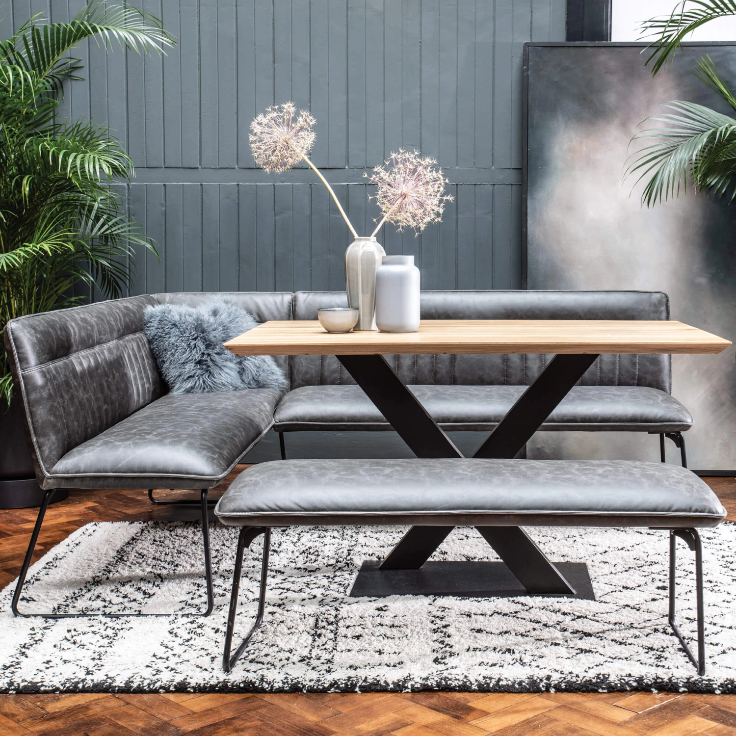 Clarence Grey Faux Leather Right-Hand Corner Dining Bench 2 Clarence Grey Faux Leather Right-Hand Corner Dining Bench - Image 2