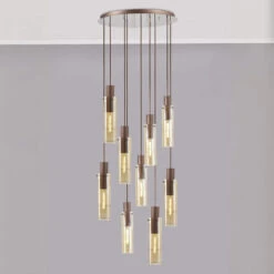 Chelsea Slim Satin Mocha & Amber 9 Light Pendant