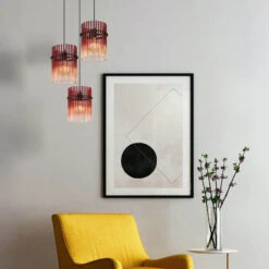 Icelle Matt Black & Burgundy Fade Glass Rods 3 Light Pendant