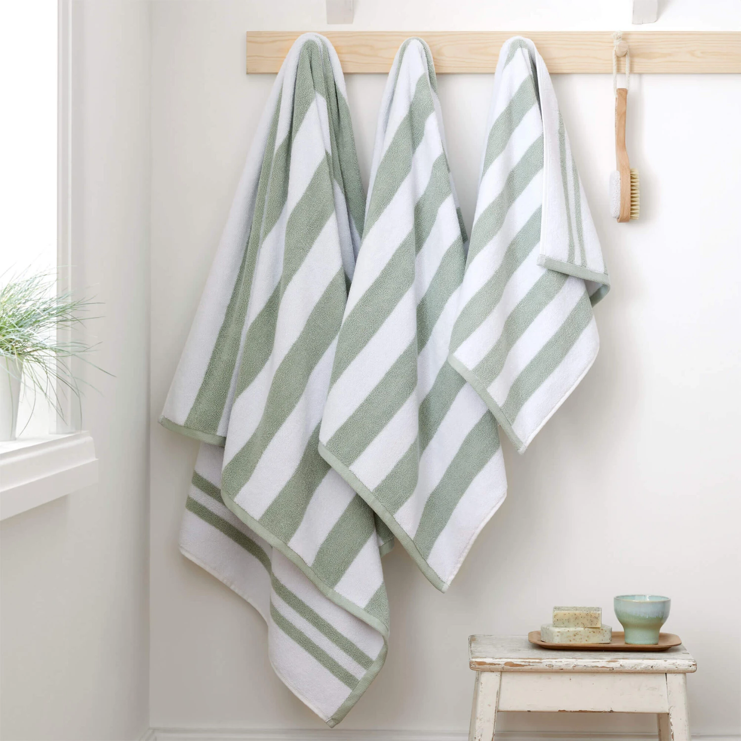 Reversible Stripe Sage Cotton Hand Towel 1 Reversible Stripe Sage Cotton Hand Towel