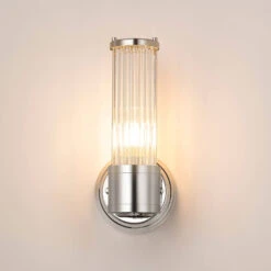 Newton Polished Nickel 1 Light Glass Rod Wall Light
