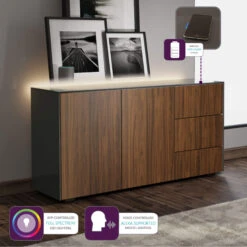 Frank Olsen Intelligent Grey Gloss & Walnut 2 Door 3 Drawer Sideboard -Housingunits d40e5887fc64bdf8ccf857e6920e519b