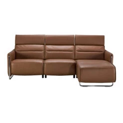 Stressless Emily 2 Seater Right Hand Medium Long Seat Power Recliner Sofa In Velaro Dark Caramel Leather & Polished Chrome