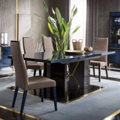 Celeste High Gloss Cobalt Blue 196cm Extending Dining Table & 6 High-Back Grey Faux Leather Chairs