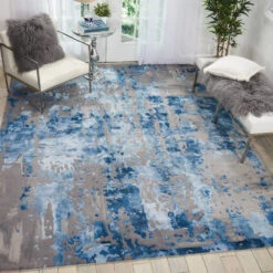 Prismatic Blue Grey Wool Rug Collection