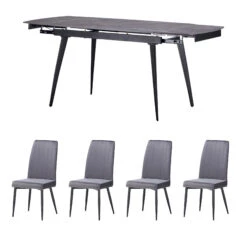 Monteverdi Grey Sintered Stone Dining Table With 4 Bettina Grey Dining Chairs