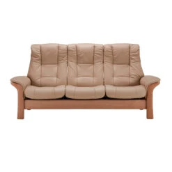 Stressless Windsor High-Back 3 Seater Recliner Sofa In Paloma Beige & Oak
