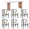 Rochelle 200cm Mango Wood & Marble Dining Table & 6 Larvik Black Chairs