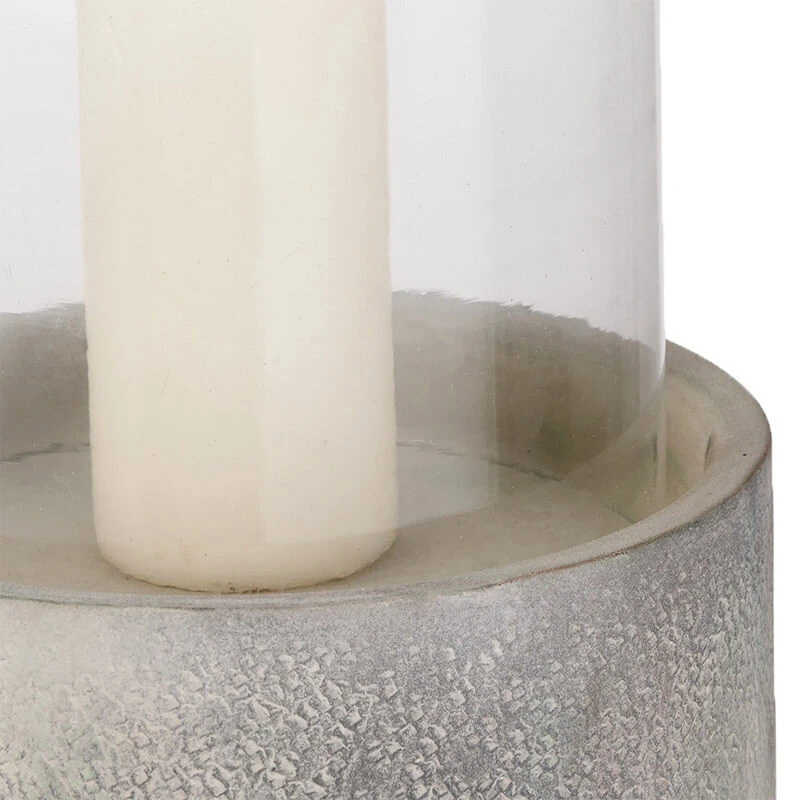 Small Stone Grey Metal Hurricane Candle Holder 4 Small Stone Grey Metal Hurricane Candle Holder - Image 4