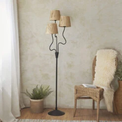 Wriggle Matt Black 3 Light Floor Lamp With Raffia Shades -Housingunits db658fe92c5a984de537544401871c08