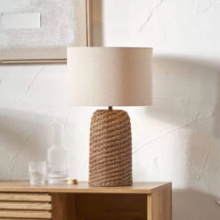 Andros Brown Woven Seagrass Table Lamp With Cream Shade