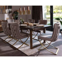 Olivia James Hemingway 220cm Mahogany Oak & Gold Dining Table & 6 Grey Chairs With Gold Legs 25 Olivia James Hemingway 220cm Mahogany Oak & Gold Dining Table & 6 Grey Chairs With Gold Legs -Housingunits dccb31d0b2501ac693ed2b22418eda2c 1