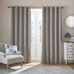 Laura Ashley Barley Embossed Steel Grey 66" X 72" Eyelet Curtains