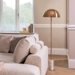 Aged Brass & Marble Dome Floor Lamp