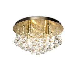 Acton Antique Brass & Crystal Flush Ceiling Light