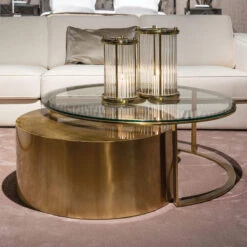 Ophelia Brushed Gold & Glass Set Of 2 Coffee Tables