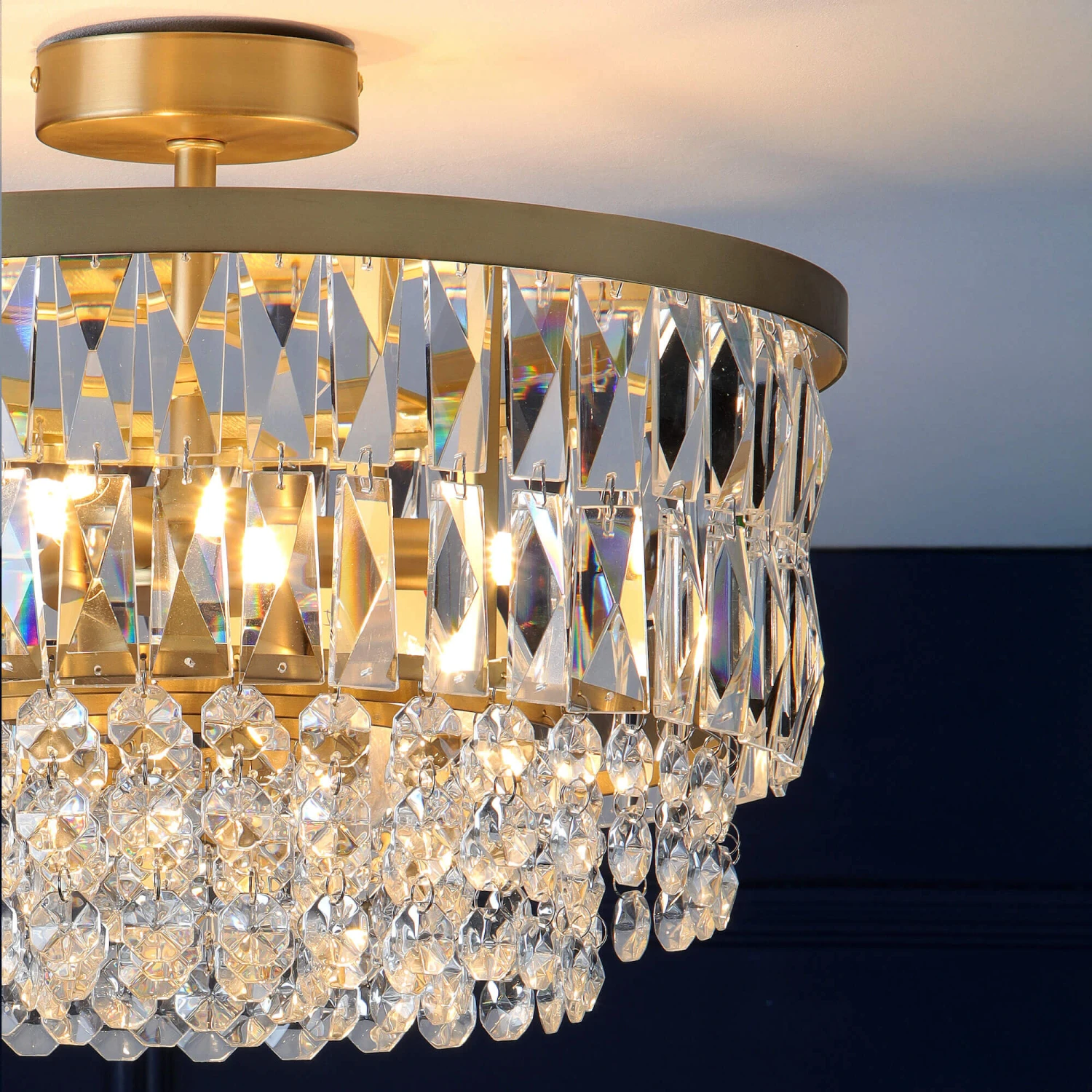 Laura Ashley Rhosill Matt Gold & Crystal 3 Light Semi Flush Ceiling Light 6 Laura Ashley Rhosill Matt Gold & Crystal 3 Light Semi Flush Ceiling Light - Image 6