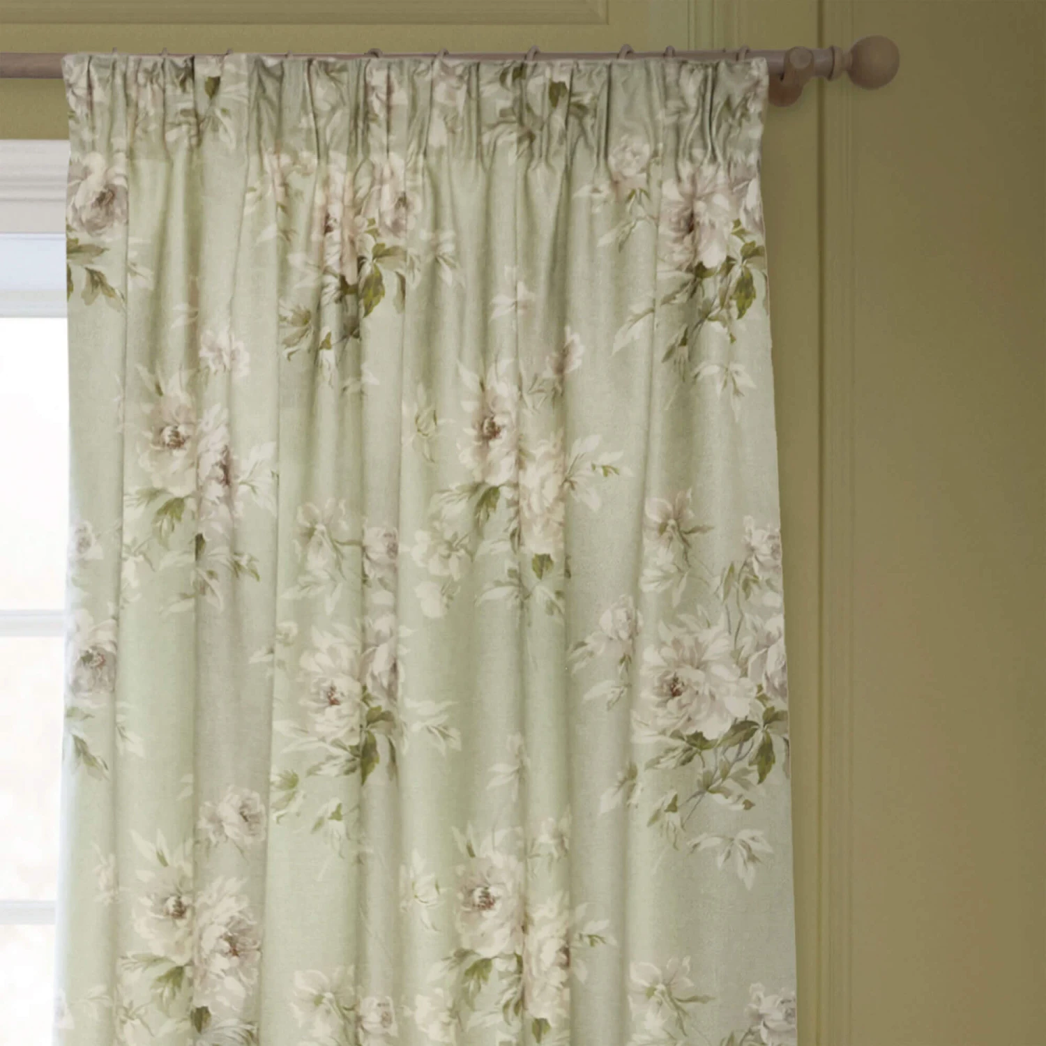 Adele Floral Sage Green Chenille Room Darkening Pencil Pleat 66" X 72" Curtains 2 Adele Floral Sage Green Chenille Room Darkening Pencil Pleat 66" X 72" Curtains - Image 2