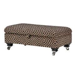 Lucinda Black & Natural Patterned Fabric Ottoman Legged Footstool -Housingunits e3cffb34db9f1cec9c943200c1b670f4