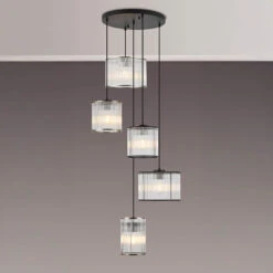 Davis Black Round 5 Light Glass Rod Pendant