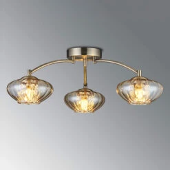 Jamie Antique Brass & Cognac 3 Light Flush Ceiling Light