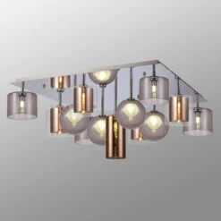 Delia Polished Chrome & Mixed Glass 13 Light Flush Ceiling Light
