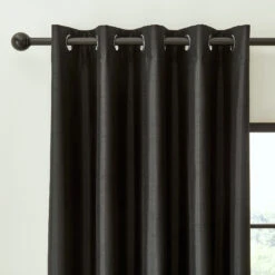 Faux Silk Black 66" X 54" Thermal Blackout Eyelet Curtains -Housingunits eb8ed39ad4ec18dfd673fd2d3467a1a5