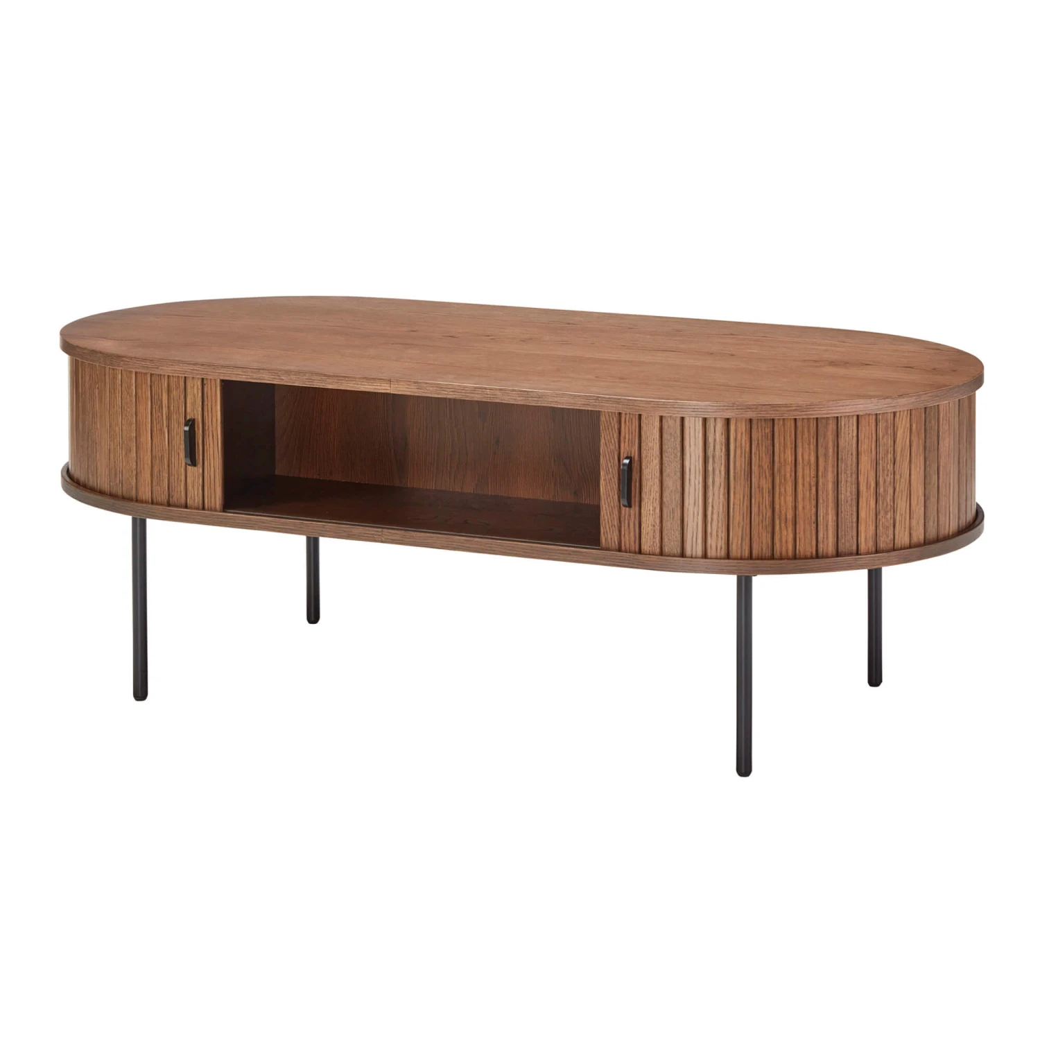 Annika Smoked Oak Slatted Sliding 2 Door Coffee Table 3 Annika Smoked Oak Slatted Sliding 2 Door Coffee Table - Image 3