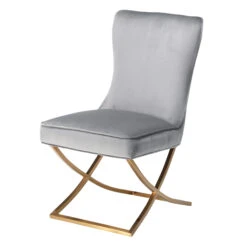 Olivia James Hemingway Grey Velvet Dining Chair With Brushed Gold Legs