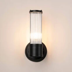 Newton Satin Black 1 Light Glass Rod Wall Light