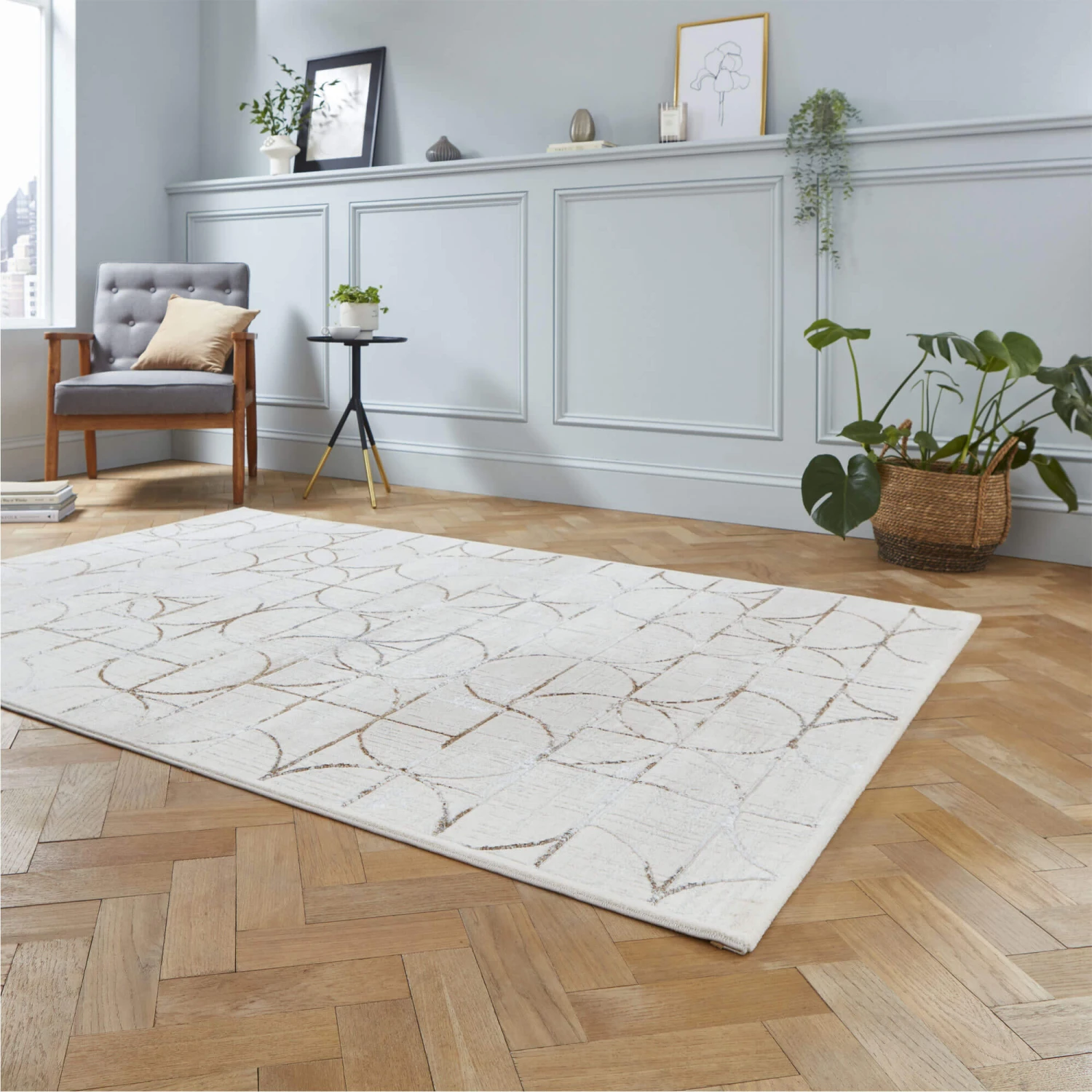 Creation Circles Beige & Silver 160cm X 230cm Rug 3 Creation Circles Beige & Silver 160cm X 230cm Rug - Image 3