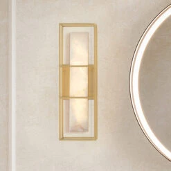 Quintiesse Blakley 16" Gold Albaster Vertical Wall Light