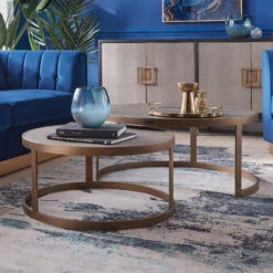 Stellar Set Of 2 Grey Shagreen Coffee Tables