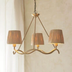 Wriggle Aged Brass 3 Light Pendant With Raffia Shades -Housingunits f68c8d519179a0740fc792c83c7bf7ae
